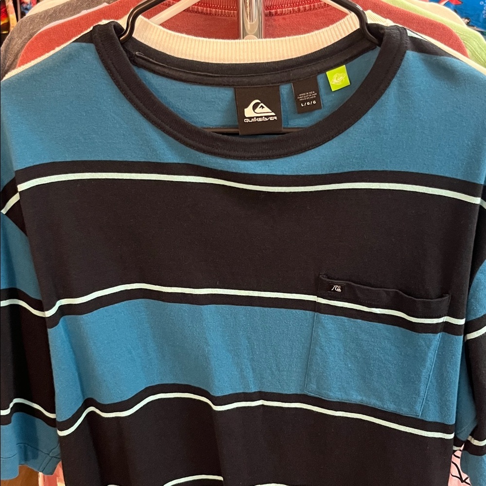 Quiksilver Blue Short Sleeve Tee Vibrant Stripes - Picture 3 of 6